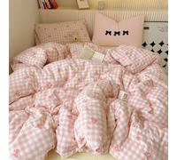 Nyescasa Pink Gingham Bow Duvet Cover Sets Double White Pink Plaid Grid Bows Cute Washed Microfiber Bedding Set Aesthetic Teen Girls Quilt Cover 200x200 with Zipper Closure and 2 Pillowcases 50x75 cm