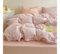 Nyescasa Pink Gingham Duvet Cover Sets Double Pink White Grid Modern Geometric Washed Microfiber Bedding Set Teen Girls Checked Plaid Quilt Cover 200x200 with Zipper Closure and 2 Pillowcases 50x75 cm