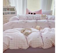 Nyescasa Single Duvet Cover Sets Purple Gingham Grid Heart Cute Super Soft Microfibre Bedding Set for Kids Girls Women Checked Plaid Love Hearts Aesthetic Quilt Cover 135x200 and 1 Pillowcase 50x75 cm