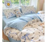 Nyescasa White Blue Bow Duvet Cover Double Bows Bowknot Print Kawaii Bedding Set Girls Cute Black Bow Tie Reversible Microfibre Comforter Cover 200x200cm with Zipper Closure and 2 Pillowcases 50x75 cm