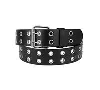 NYFASHION101 Solid Rich Fashion Color Double Grommet Belt - Black -