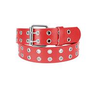 NYFASHION101 Solid Rich Fashion Color Double Grommet Belt - Red -