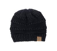 NYfashion101 Trendy Warm Chunky Soft Stretch Cable Knit Beanie Skully, Black Metallic