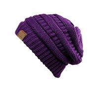 NYFASHION101 Trendy Warm Chunky Soft Stretch Cable Knit Beanie Skully, Deep Purple