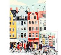 Nyhavn Copenhagen Street Scene Jigsaw for Teenagers 1000 Pieces Stimulate Active Brain And Mind Gentle Relaxing Fun Activity (38x52cm)