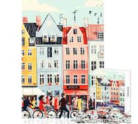 Nyhavn Copenhagen Street Scene Jigsaw Puzzles for Adults 1000 Pieces Improve Detailed Observation Skills Mindful Relaxing Leisure Game (38x26cm)