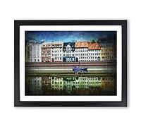 Nyhavn In Copenhagen Modern Art Framed Print | A4 Black Framed Wall Art | Ready to Hang | Modern Nature Picture | Living Room Bedroom Lounge Office