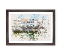 Nyhavn in Copenhagen Watercolour Framed Print | A2 Walnut Framed Wall Art | Ready to Hang | Modern Historical Picture | Living Room Bedroom Lounge Office