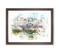 Nyhavn In Copenhagen Watercolour Modern Framed Print | A3 Walnut Framed Wall Art | Ready to Hang | Modern Historical Picture | Living Room Bedroom Lounge Office