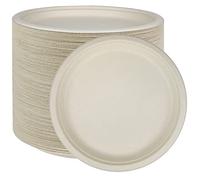 NYHI 125 Pack 10 Inch Heavy Duty Disposable Plates Bulk For Adults Kids Brown Sugarcane Paper Plates Cut Leak Resistant Compostable
