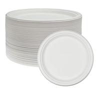 NYHI 125 Pack Compostable 10 Inch Heavy Duty Paper Disposable Plates Bulk For Adults Kids White Sugarcane Plates Cut Leak Resistant Compostable