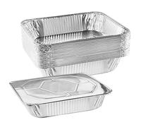 NYHI 9" x 13 ” Aluminum Foil Pans With Lids (10 Pack) | Durable Disposable Grill Drip Grease Tray | Half-Size Deep Steam Pan and Oven Buffet Trays | Food Containers for Catering, Baking, Roasting
