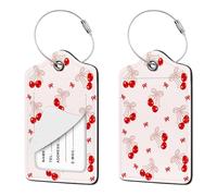 Nyixblyre 2 Pcs Luggage Tag for Suitcases, Cherry Bows Cute PU Leather Suitcase Tag Privacy Cover ID Label with Metal Loop, Personalized Baggage Identifier for Women Cruise Bag Travel Essentials