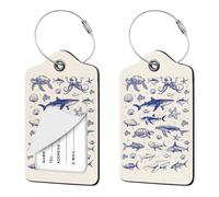 Nyixblyre 2 Pcs Luggage Tags for Suitcases, PU Leather Suitcase Tag Privacy Cover Name ID Label with Metal Loop, Whale Ocean, 2.87 X 4.57 X 0.12 Inches