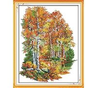 NYIXIA Stamped Cross Stitch Kits for Adults Beginner,Fall,DIY Designs Cross-Stitch Easy Supplies Needlework,Needlepoint Embroidery Gift for Home Decor 16x20 inch