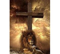 NYIXIA Stamped Cross Stitch Kits for Adults Beginner,Jesus Cross and Lion,DIY Designs Cross-Stitch Easy Supplies Needlework,Needlepoint Embroidery Gift for Home Decor 16x20 inch