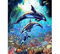NYIXIA Stamped Cross Stitch Kits for Adults Beginner,Whale Dolphin,DIY Designs Cross-Stitch Easy Supplies Needlework,Needlepoint Embroidery Gift for Home Decor 16x20 inch