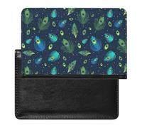 NYKVTG Passport and Vaccine Card Holder Blue Green Feather Passport Cover Documents Organizer Protector