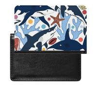 NYKVTG Passport and Vaccine Card Holder Blue Shark Starfish Passport Cover Documents Organizer Protector