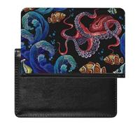 NYKVTG Passport Holder Black Octopus Passport Wallet Pu Leather Passport Cover for Women Men