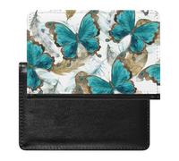 NYKVTG Passport Holder Blue Butterfly Passport Cover Case Waterproof Travel Wallet for Women Men