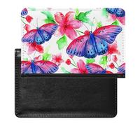 NYKVTG Passport Holder Blue Butterfly Passport Wallet Pu Leather Passport Cover for Women Men