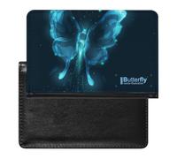 NYKVTG Passport Holder Blue Butterfly Passport Wallet Pu Leather Passport Cover for Women Men