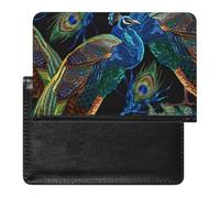 NYKVTG Passport Holder Blue Peacock Feather Passport Wallet Pu Leather Passport Cover for Women Men
