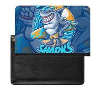 NYKVTG Passport Holder Blue Shark Surfing Passport Cover Case Waterproof Travel Wallet for Women Men