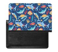 NYKVTG Passport Holder Cartoon Shark Blue Passport Cover Case Waterproof Travel Wallet for Women Men