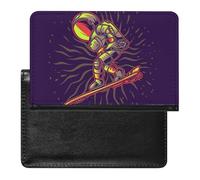 NYKVTG Passport Holder Cosmonaut Surfing Passport Cover Case Waterproof Travel Wallet for Women Men