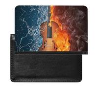 NYKVTG Passport Holder Fire Water Guitar Passport Wallet Pu Leather Passport Cover for Women Men