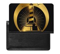 NYKVTG Passport Holder Golden Lighthouse Passport Wallet Pu Leather Passport Cover for Women Men
