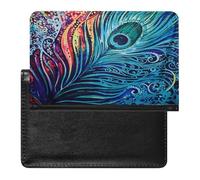 NYKVTG Passport Holder Peacock Feather Passport Wallet Pu Leather Passport Cover for Women Men