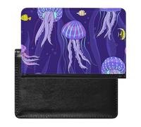 NYKVTG Passport Holder Purple Jellyfish Passport Cover Case Waterproof Travel Wallet for Women Men