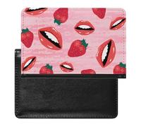 NYKVTG Passport Holder Red Lip Strawberry Passport Wallet Pu Leather Passport Cover for Women Men