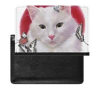 NYKVTG Passport Holder White Cat Butterfly Passport Cover Case Waterproof Travel Wallet for Women Men