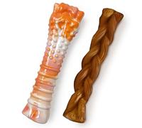 Nylabone 70th Birthday Textured Bone & Braided Bully Stick Alternative Power Chew Toys for Dogs, Tough Dog Toys for Aggressive Chewers, Chicken & Beef Flavor, Large Dogs - Up to 50 lbs, 2 Pack