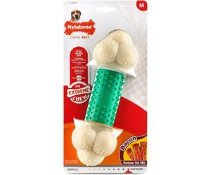 NYLABONE DOUBLE ACTION BACON FLAVOURED TEXTURED DOG PUPPY CHEW TOY 3 SIZES