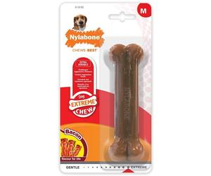 NYLABONE EXTREME BACON FLAVOUR DURA CHEW TOUGH DURABLE STRONG DOG BONE TOY SIZES
