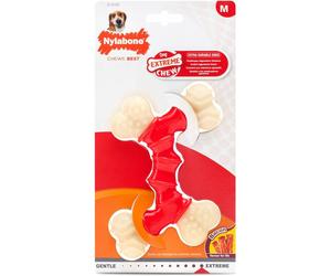 NYLABONE EXTREME DOUBLE BONE BACON FLAVOURED TOUGH NYLON DOG CHEW TOY 3 SIZES
