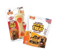 Nylabone Power Chew Knuckle Bone Pop-in Treat-Toy with Refills, Treat Dispensing Pouch Toys for Dogs, Chicken Flavor, Medium - Up to 35 lbs, 2 Pack