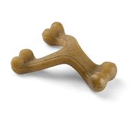 Nylabone Maximum Strength Tough Extreme Gourmet Wishbone Dog Chew Toy, Infused with Extra Bacon Flavour Throughout the Bone, Small, for dogs 0-11kg,Brown