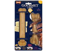 Nylabone Maximum Strength Tough Gourmet Dog Chew Toys, Infused with Flavour Throughout, Twin Pack, 1 x Aged Cheddar Bone, 1 x Pork Back Ribs Femur, Large, for Dogs 0-23 kg