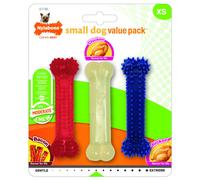Nylabone Moderate Flexible Dental Dog Chew Toy Bones, 3 pack, Bacon, Chicken Flavoured, X-Small, for Dogs Up to 7 kg