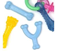 Nylabone New Puppy Chew Toy Bundle Toys for Teething Puppies Chicken & Bacon Flavors Blue X-Small - Up to 15 lbs 4 Pack