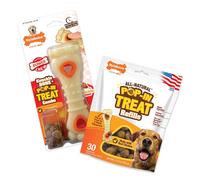 Nylabone Power Chew Knuckle Bone & Pop-in Dog Treat Toy Combo Bundle - Tough Dog Toy for Aggressive Chewers and Treat Pouch - Durable Dog Toy - Chicke