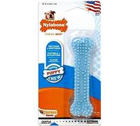 NYLABONE, Puppy Chew Bone and Dental Care Toy for Teething Puppies - Soothing Chew Bone - for Extra Small Puppies up to 7 kg - for Gently Chewing/Teething Dogs - Chicken Flavour - Blue