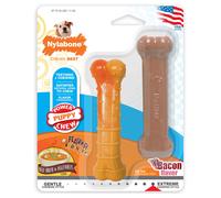 Nylabone Puppy Power Chew Toy - Tough and Durable Puppy Chew Toy for Teething - Puppy Supplies - Bacon & Beef Broth Flavor Small 2 Count