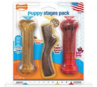 Nylabone Puppy Stages Dog Chew Toy Pack - Puppy Chew Toys for Teething and Chewing - Puppy Supplies - Chicken, Maple Bacon, and Beef Jerky Flavors, Medium/Wolf (3 Count)